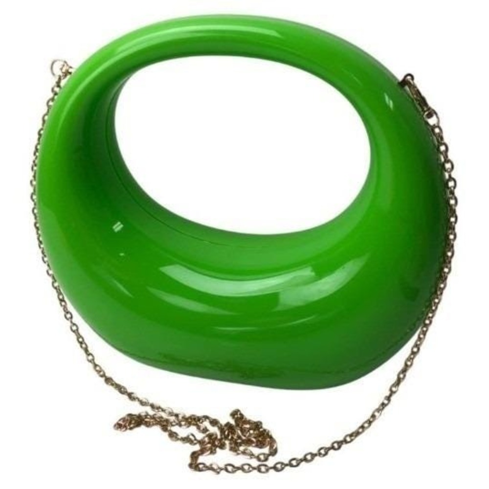 Le Miel Lime Green Acrylic Crescent Moon Hard Shell Clutch Avant Garde Purse